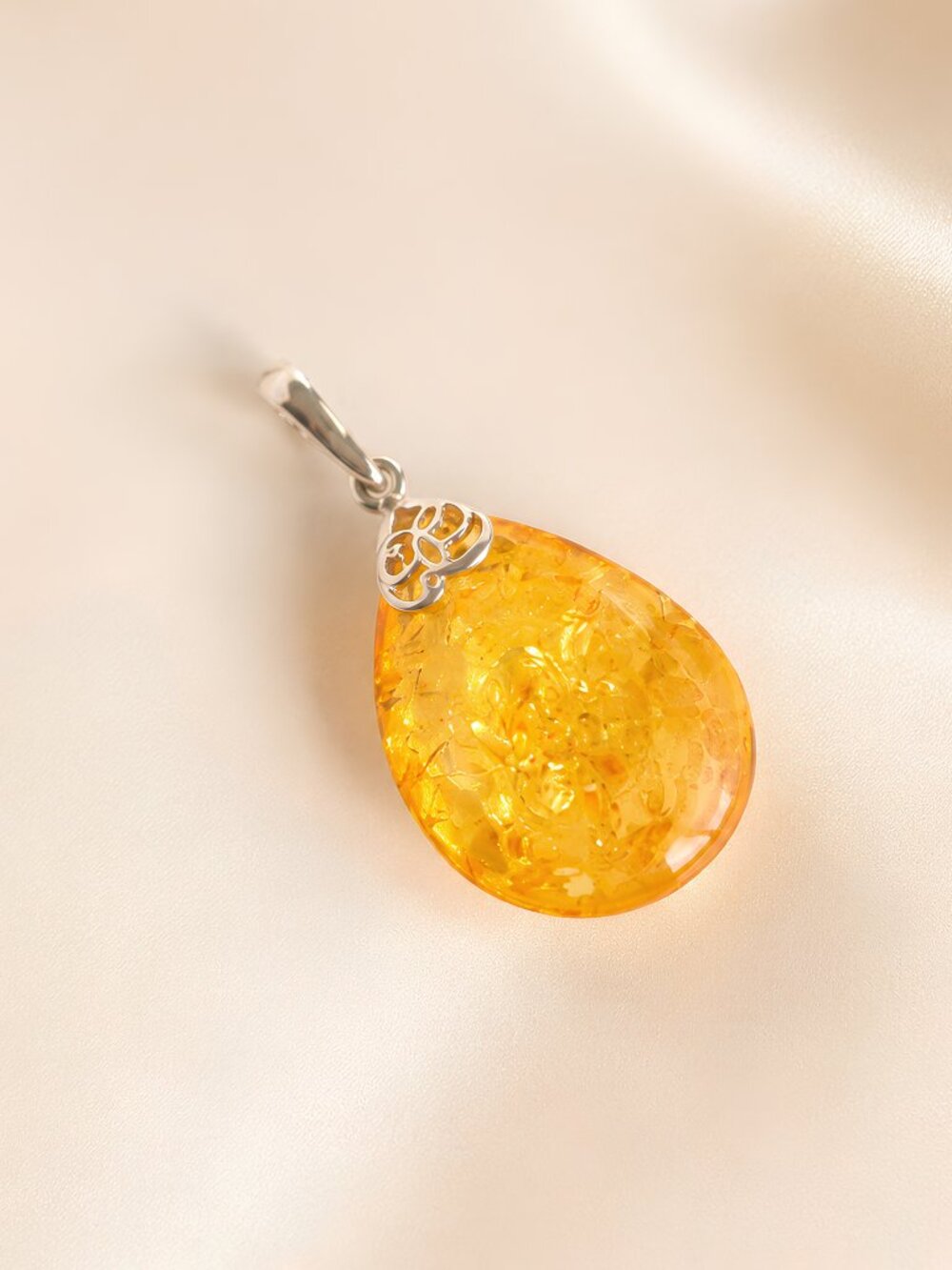 Baltic Amber Lemon Drop Pendant in Sterling Silver